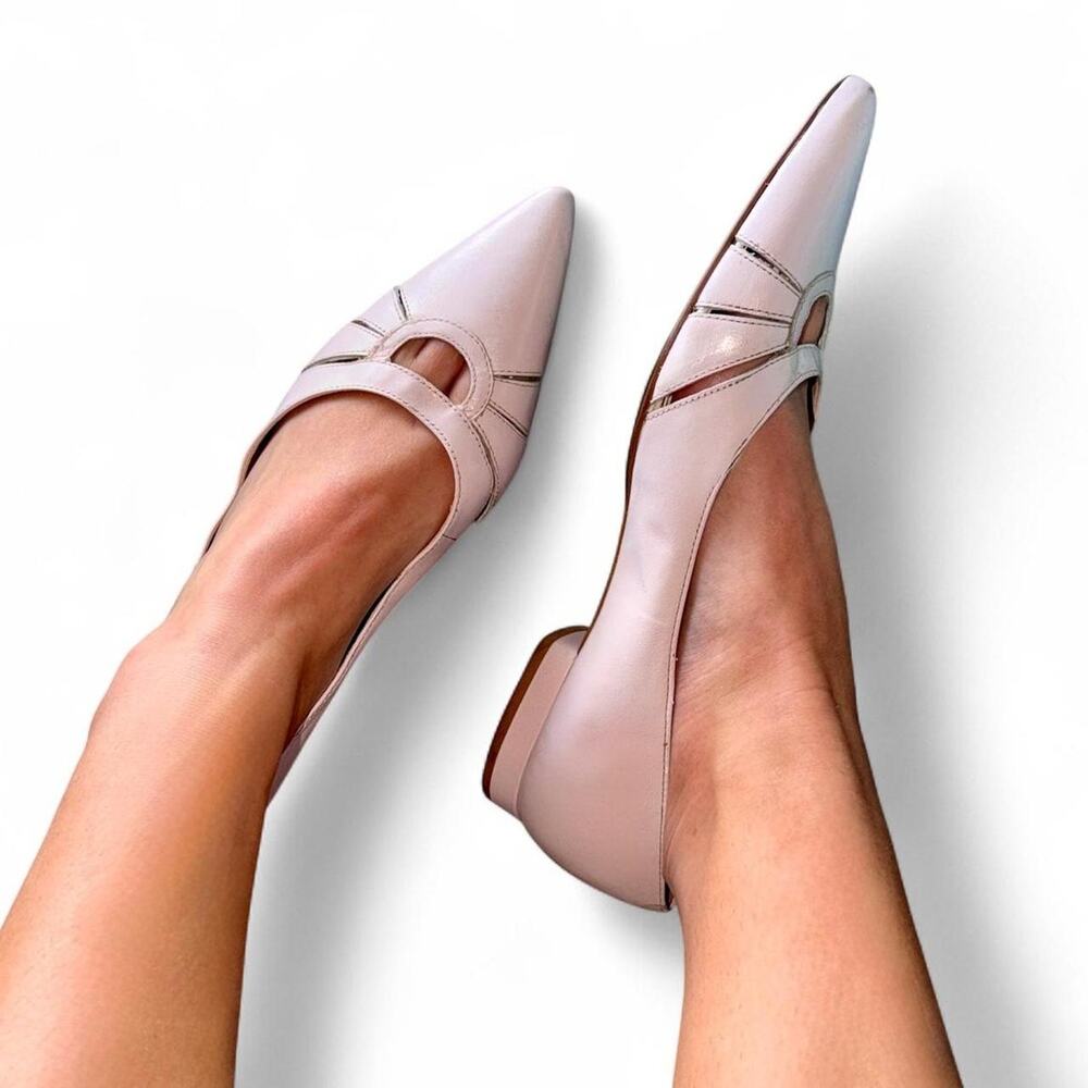 VTG Romantic Enzo Angiolini Pink Leather Pointed Toe Ballet Low Heels Sz 8.5